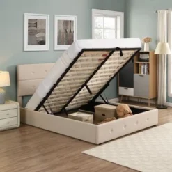 Nestfair Upholstered Platform Bed With Underneath Storage - Grey - Queen -Bed Frame Shop e087adfa bc83 4a57 8004 ad635b06fdf4