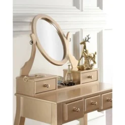 Roundhill Furniture Copper Grove Watt Wood Makeup Vanity Table And Stool Set - White -Bed Frame Shop e0ac6bab 3c33 4b2e a8e4 0ff1a9da4285