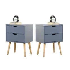 Modern Bedside Table With 2 Storage Drawers (2 Piece Set) - Blue - 2-drawer