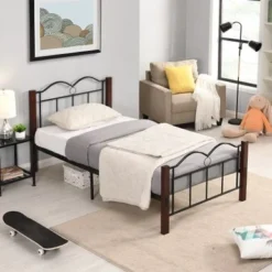 Metal Twin Platform Bed - Grey -Bed Frame Shop e0e95eba 84ad 4e63 904b a74dd346be34