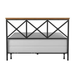 Hillsdale Furniture Ashford Triple X Design Metal Headboard With Frame, Black With Oak Finished Wood - Black W/ Brown Trim - Queen -Bed Frame Shop e150b318 5b12 4c8a ab95 35c5ea1540c6