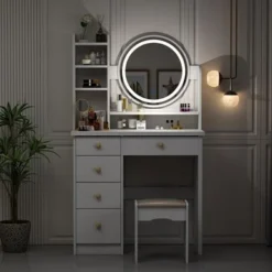 Makeup Vanity Dressing Tabel Set With Touch Screen Mirror & Stool - Black -Bed Frame Shop e1d9d4c2 4681 459a 9876 6b2559c2e72a
