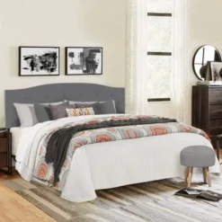 Living Essentials By Hillsdale Provence Upholstered Arch Adjustable Tufted Headboard With Frame - Glacier Gray - King