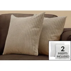 Pillows/ Set Of 2/ 18 X 18 Square/ Insert Included/ Decorative Throw/ Accent/ Sofa/ Couch/ Bedroom/ Polyester/ Hypoallergenic/ Brown/ Modern