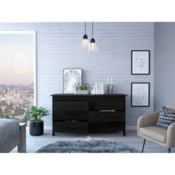 FM Furniture Luxor 6 Drawer Double Dresser With Roller Guides, Metal Pulls And 4 Legs - Black -Bed Frame Shop e2e02849 0828 4f78 a98c 749ec4e31e44