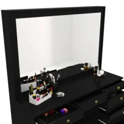 Boahaus Joan Modern Vanity Table, Black, Wide Mirror, 07 Drawers - Black-Crystal Knobs -Bed Frame Shop e3f13d98 8b30 4368 be83 69a8c5479950