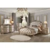 ACME Gorsedd Queen Bed, Cream Fabric And Antique White