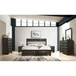 RH+ Roundhill Furniture Oakland Antique Gray Finish Wood 6-PC Queen Size Bedroom Set - Grey - Queen - 6 Piece