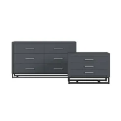 Beeson 2 Piece Double Dresser And Nightstand Bedroom Set By Christopher Knight Home - Charcoal Gray/Black