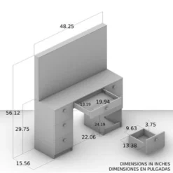 Boahaus Artemisia Modern Vanity, 7 Drawers, Large Mirror - White-Crystal Ball Knobs -Bed Frame Shop e53b7524 02cd 4946 aa16 75673b10c698