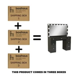 Boahaus Freya Vanity With Light Bulbs, 7 Drawers, Mirror, Black - Black-Gold Knobs -Bed Frame Shop e55ee593 0743 443f 92d2 2fea7341c649