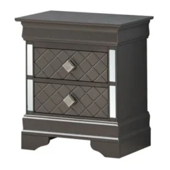 Verona Mirrored Wood 2-drawer Nightstand - Charcoal