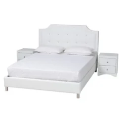 Baxton Studio Carlotta Contemporary & Glam Styled 3-Piece Bedroom Set With White Faux Leather Upholstered Bed - King