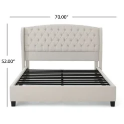 Costello Upholstered Tufted Fabric Queen Bed Set By Christopher Knight Home - Ivory -Bed Frame Shop e59148ee c8e6 4712 ac48 68e54c7ebcc6