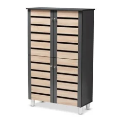 Baxton Studio Contemporary Shoe Storage Cabinet - Oak Brown And Dark Gray - No Drawers -Bed Frame Shop e5cd245f 3928 44b2 8016 87bdce1cc365