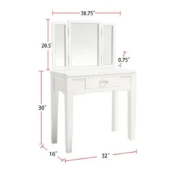 Wood And Mirror Vanity Set With Stool - White -Bed Frame Shop e686ec91 6e3c 4081 9e4e 81a8083a3099