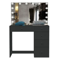 Boahaus Saranya Lighted Makeup Vanity, Black - Silver -Bed Frame Shop e6e12e68 4943 40b2 b9f0 f03f2679007d