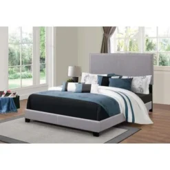 Boyd Queen Upholstered Bed With Nail Head Trim Grey