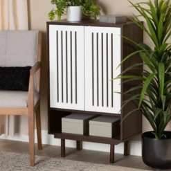 Baxton Studio Meike Mid-Century Modern Two-Tone 2-Door Shoe Cabinet - Brown -Bed Frame Shop e7b08064 217a 4780 8649 fa38b8829119