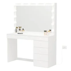 Boahaus Dressing Table, Light Bulbs, White, Mirror, 07 Drawers - White-Gold Knobs -Bed Frame Shop e7c672a0 517e 4ca7 837b 69bc66fe5393