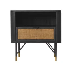 Saratoga Nightstand In Black Acacia With Rattan