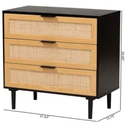 Baxton Studio Maureen Mid-Century Modern Espresso Brown Wood And Rattan 3-Drawer Cabinet - Espresso, Natural Brown -Bed Frame Shop e813700b 42ed 40dd a0e4 f3eec176d3dd