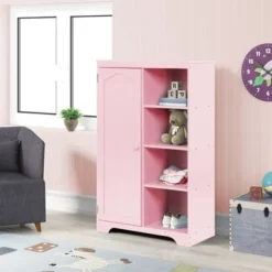 Nestfair Storage Armoire Cabinet With 3 Shelves - Pink