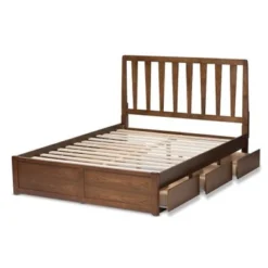 Contemporary Walnut Wood Storage Bed By Baxton Studio - King - Brown -Bed Frame Shop ea3534be 840f 42fc 98b0 1afd24e1b4ad