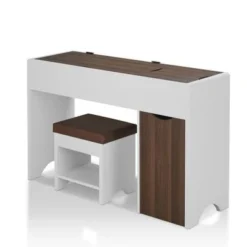 Kathy Contemporary White Lift-up 2-Piece Vanity Table And Stool Set By Porch & Den - White/Walnut -Bed Frame Shop eb30636e b7b2 416e 867f 1c3f336f2f19