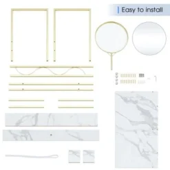 Mcombo Makeup Vanity, White Wooden Marble Pattern Vanity Desk, Makeup Desk With Removeable Vanity Mirror - Shelf -Bed Frame Shop eb3849b3 778c 4d3b b351 4fe71ffa0d65