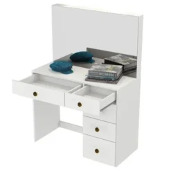 Boahaus Matilda Modern Vanity Table, White, 5 Drawers - Gold -Bed Frame Shop ec6e3cf0 a427 43e7 b9a6 736dd6b7835d