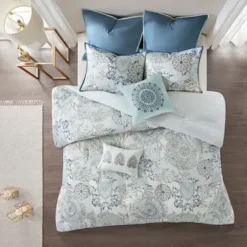 Blue Isla 8 Piece Cotton Floral Printed Reversible Comforter Set Cal King -Bed Frame Shop ece193e4 9cd0 4c91 bdd6 9bd04fc6fa4c