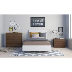 Nexera Solstice 4-Piece Bedroom Set, Walnut & White - Twin