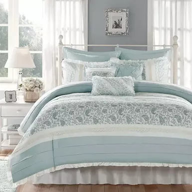 Aqua Dawn 9 Piece Cotton Percale Comforter Set King 2 Aqua Dawn 9 Piece Cotton Percale Comforter Set King - Image 2