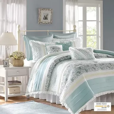 Aqua Dawn 9 Piece Cotton Percale Comforter Set King 1 Aqua Dawn 9 Piece Cotton Percale Comforter Set King