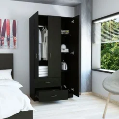 TUHOME Austral 3 Door Armoire With Drawers, Shelves, And Hanging Rod - N/A - Espresso -Bed Frame Shop eec8d8f9 ceaf 4570 8dae f8ac041f96c1