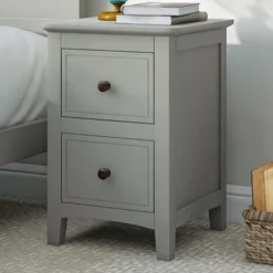 2 Drawers Solid Wood Dresser With Metal Knobs - Gray -Bed Frame Shop eed6d447 ac5a 48ff 9c16 c3a47270d95c