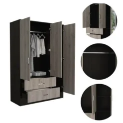 FM Furniture Florencia S Mirrored Bedroom Armoire, With Two Cabinets, Two Drawers And Divisions - Black/Light Gray -Bed Frame Shop eedfe720 ebe0 49d1 9afd a9a971712018