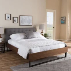 Industrial Bed By Baxton Studio - Queen Size-Grey Fabric -Bed Frame Shop f15f389d 4655 4aa9 8a0c 70f7c5c4fb9a
