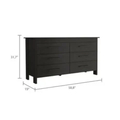 FM Furniture Luxor 6 Drawer Double Dresser With Roller Guides, Metal Pulls And 4 Legs - Black -Bed Frame Shop f1cc27ba 57a6 4f68 9ffe effe8f7c9297