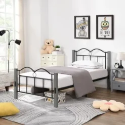 Metal Twin Platform Bed - Grey
