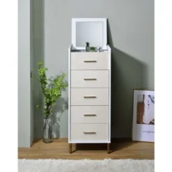 5 Drawers Jewelry Armoire With Mirror - White, Champagne And Gold -Bed Frame Shop f3389465 2f3d 41f0 8e64 9bc6b30e5ee3