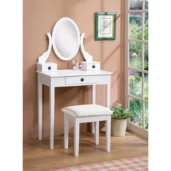 Roundhill Furniture Moniys Wood Moniya Makeup Vanity Table And Stool Set - Rose Gold -Bed Frame Shop f3a3357e bbe5 411e 91aa da17e576993f