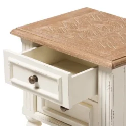 Baxton Studio Helios French Provincial Style Weathered Oak And White Wash Distressed Finish Wood Two-Tone Nightstand - Nightstand-White/Natural -Bed Frame Shop f3ef4004 10a0 426d 984a 2365a92623a0