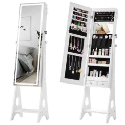 Jewelry Storage Mirror Cabinet With LED Lights - White
