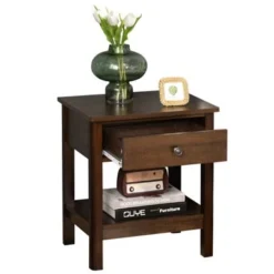 HOMCOM Bedside Night Stand With Drawer, Top And Bottom Shelf For Small Spaces, Dark Brown - Dark Brown - 1-drawer -Bed Frame Shop f49df8ef 139a 4032 a257 9135363eef2a