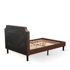 2PC Platform Bed Set - Bed With Dark Brown Faux Leather And Black Legs - A Wire Brushed Black Night Stand (Bed Size Options) - King -Bed Frame Shop f4a17879 9751 4cc1 8e16 e93f290d75ec