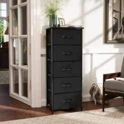 VredHom 5 Drawers Vertical Dresser Storage Tower - Black - 5-drawer