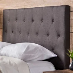 Perdella Contemporary Grey Fabric Tufted Low Profile 2-Piece Platform Bed With Nightstand Set By Furniture Of America - Eastern King -Bed Frame Shop f5e0e2be 5f0e 49fe bca1 5f54e5ad8148