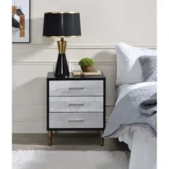 3 Drawers Nightstand With Metal Legs - White And Champagne -Bed Frame Shop f62f9a97 5815 4fce 94d1 bfd5f77065f5